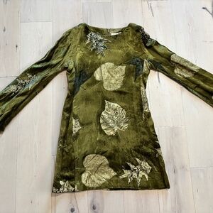 Green Velvet Mini Dress Size S/M Krizia Italy Women's Vintage Bell Sleeves